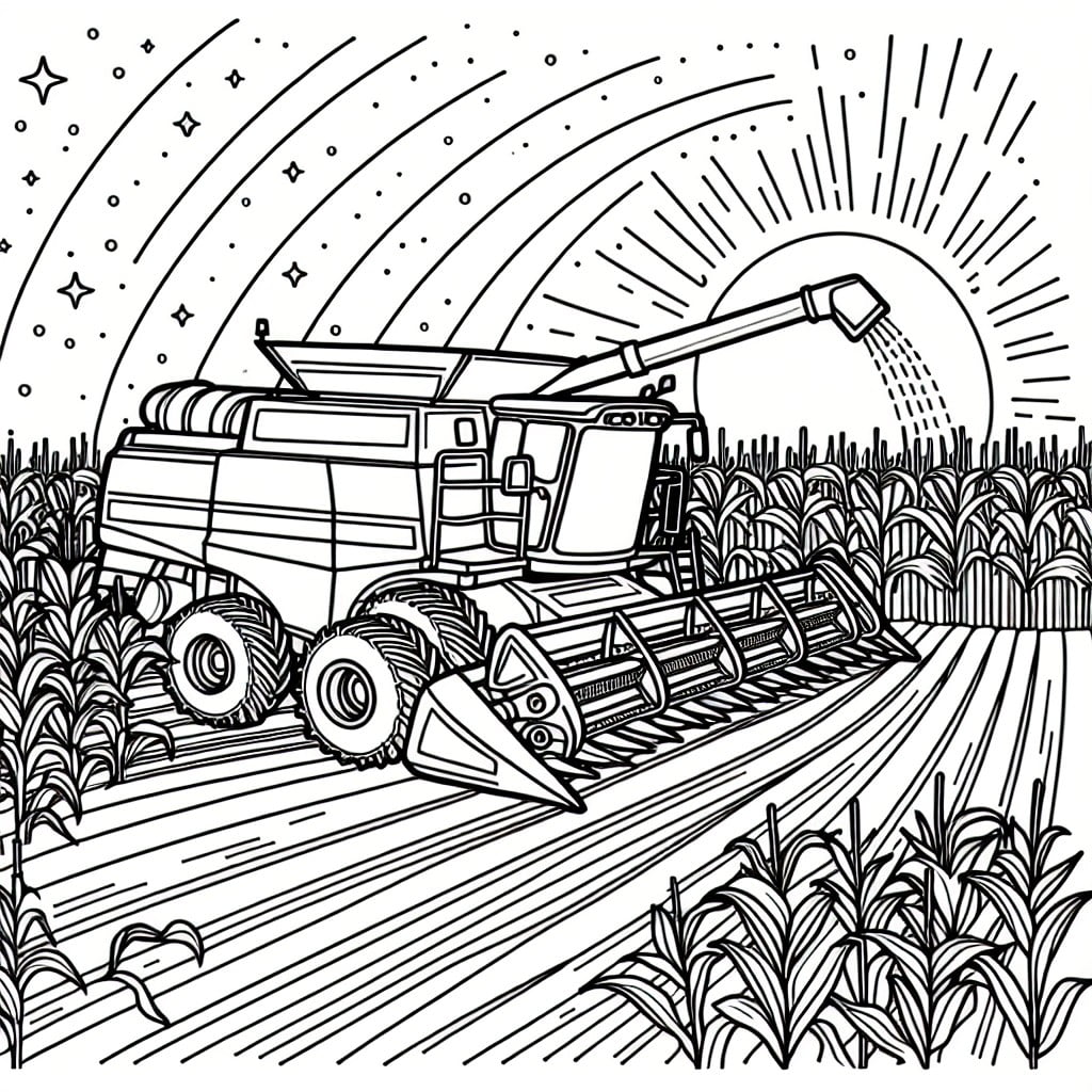 combine harvester in a corn field