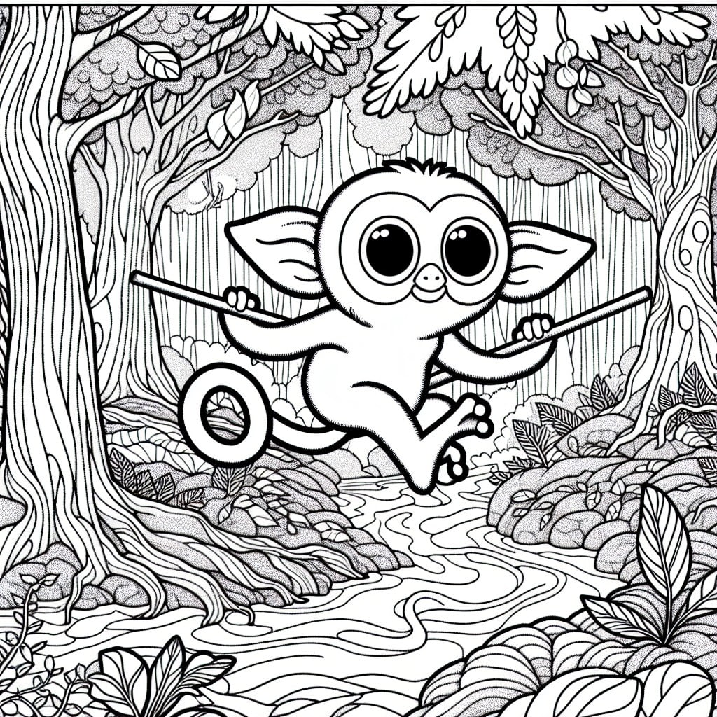 grookey playing in a forest