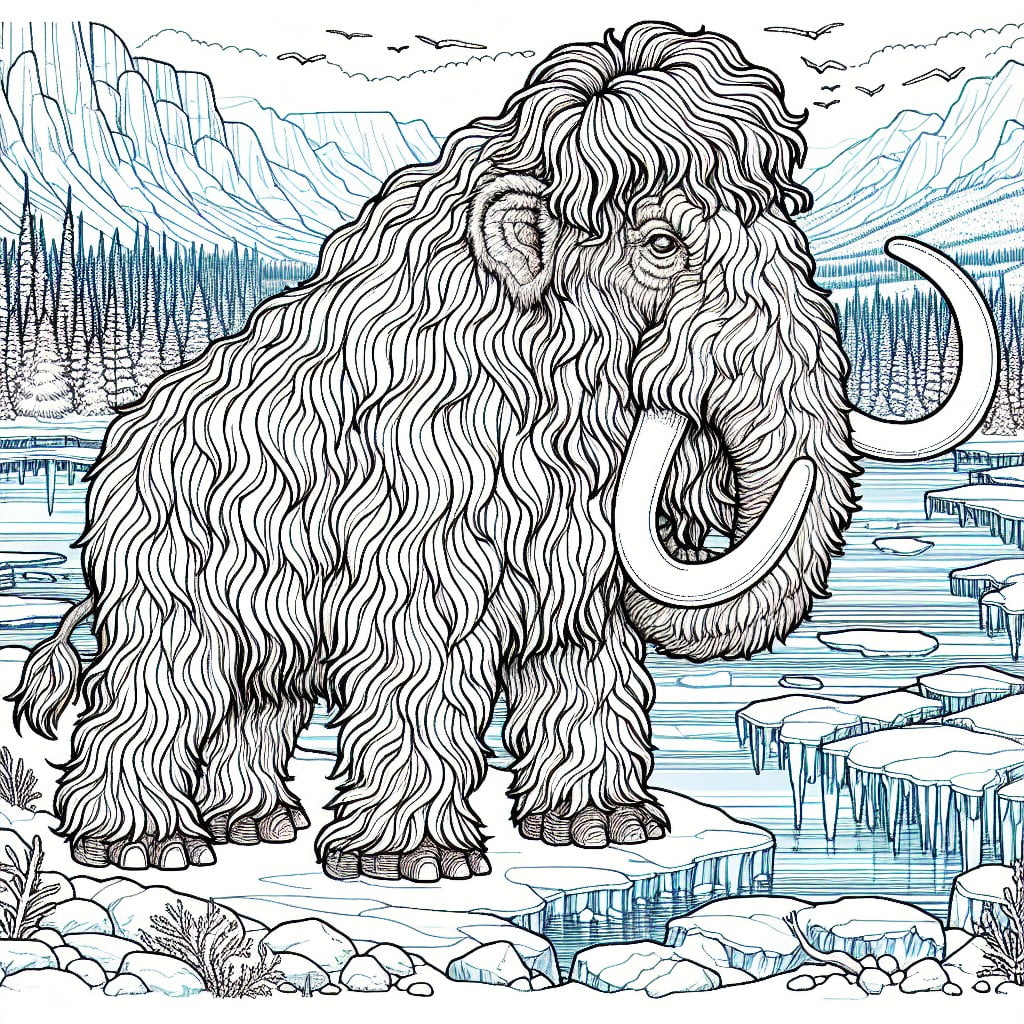 wooly mammoth in an ice age setting coloring page