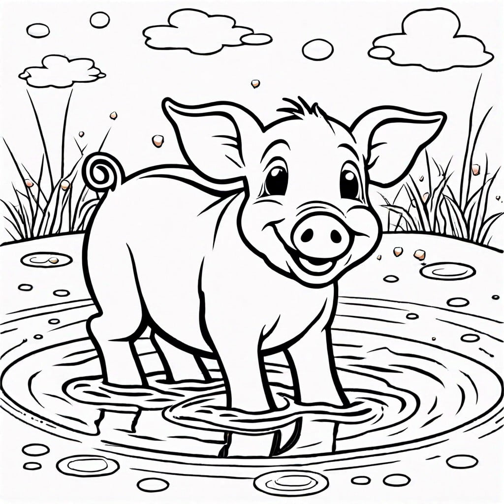 a playful piglet in a mud puddle