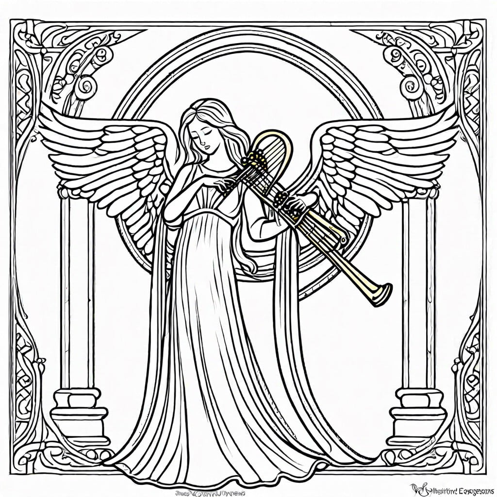 a serene angel playing a golden harp