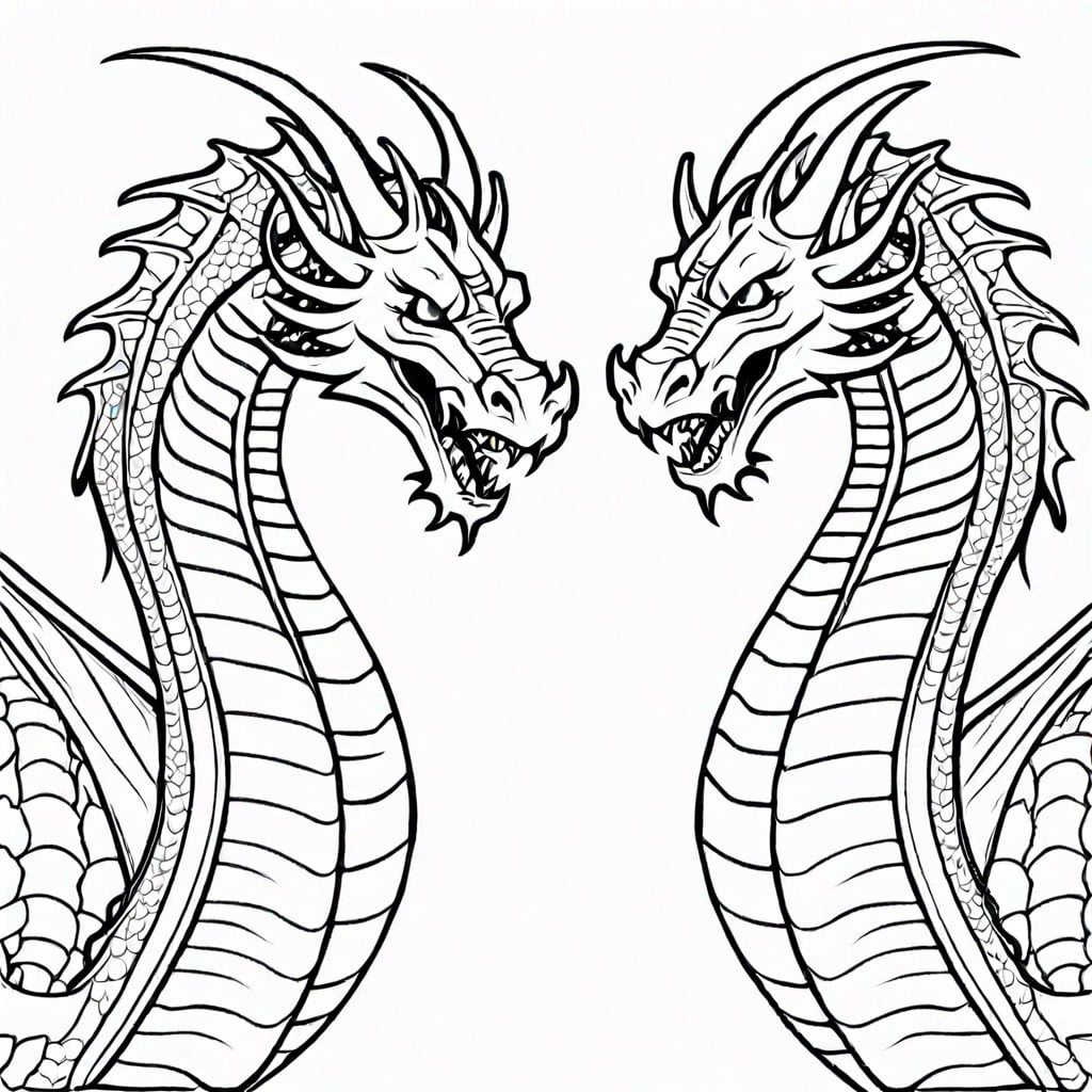 a three headed dragon with each head displaying a different emotion