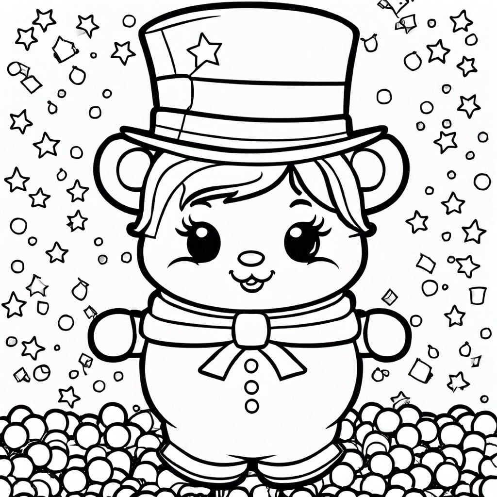 baby new year with a sash and top hat surrounded by confetti