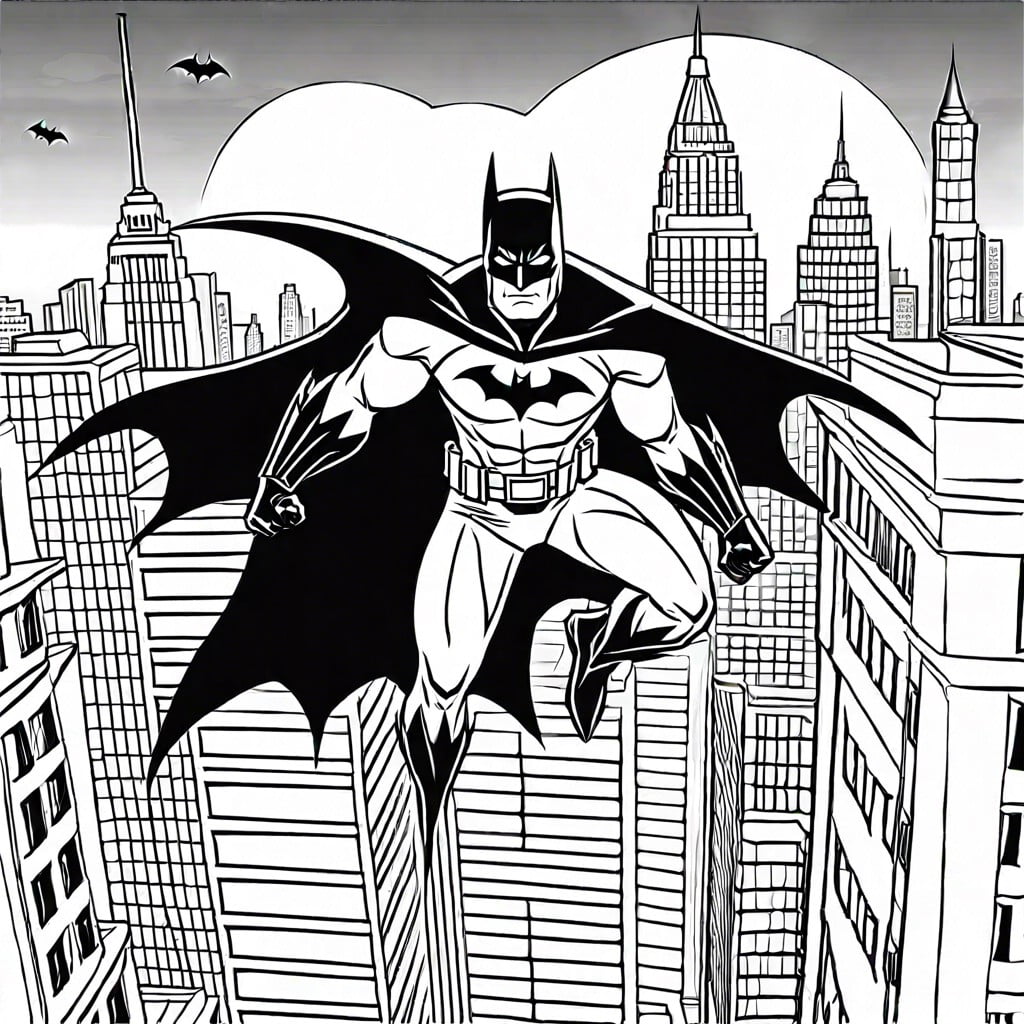 batman soaring through gotham skyline