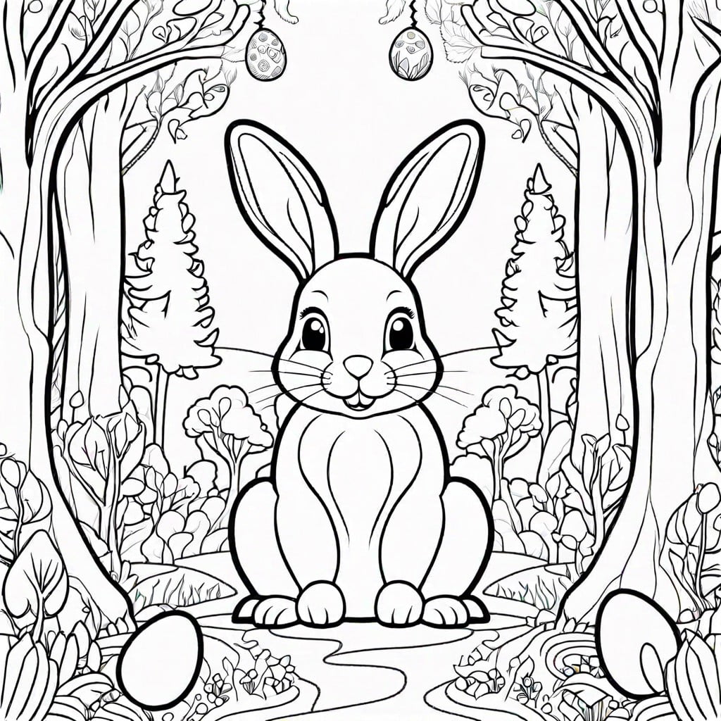 bunny in a magical forest with hidden easter eggs