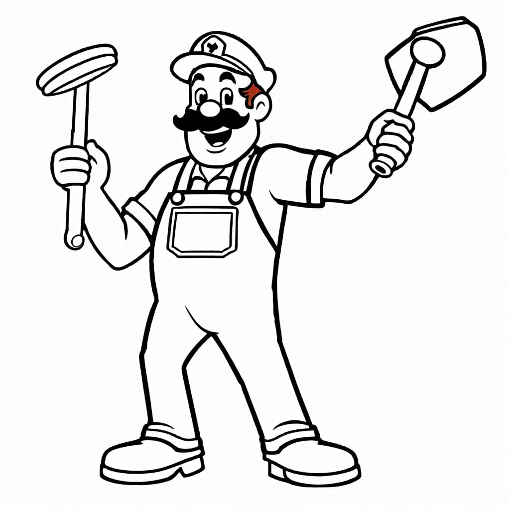 cartoon plumber dancing with toilet plunger