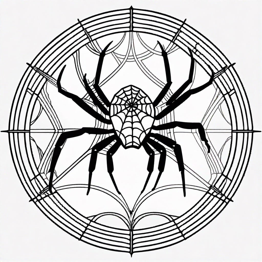 cartoon spider in a web with a variety of patterns for each web ring