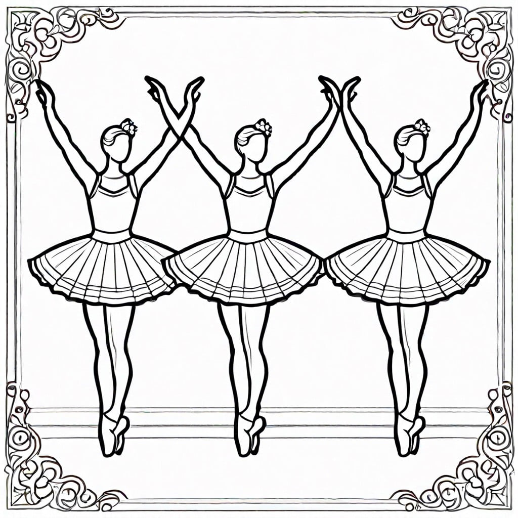 classic ballet pose series a coloring page collection showcasing different iconic ballet poses such as the arabesque plie and grand jete