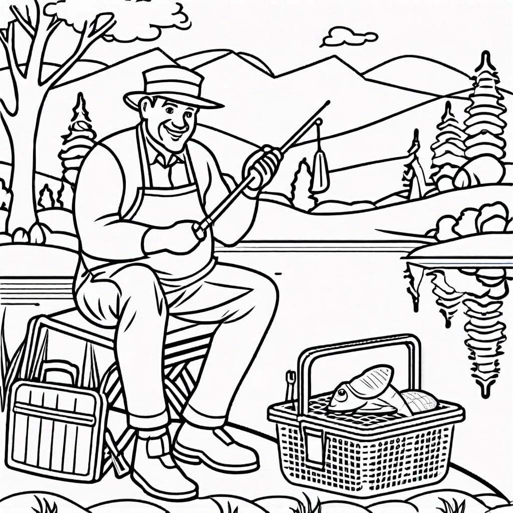 dads favorite hobby themed coloring page fishing sports cooking