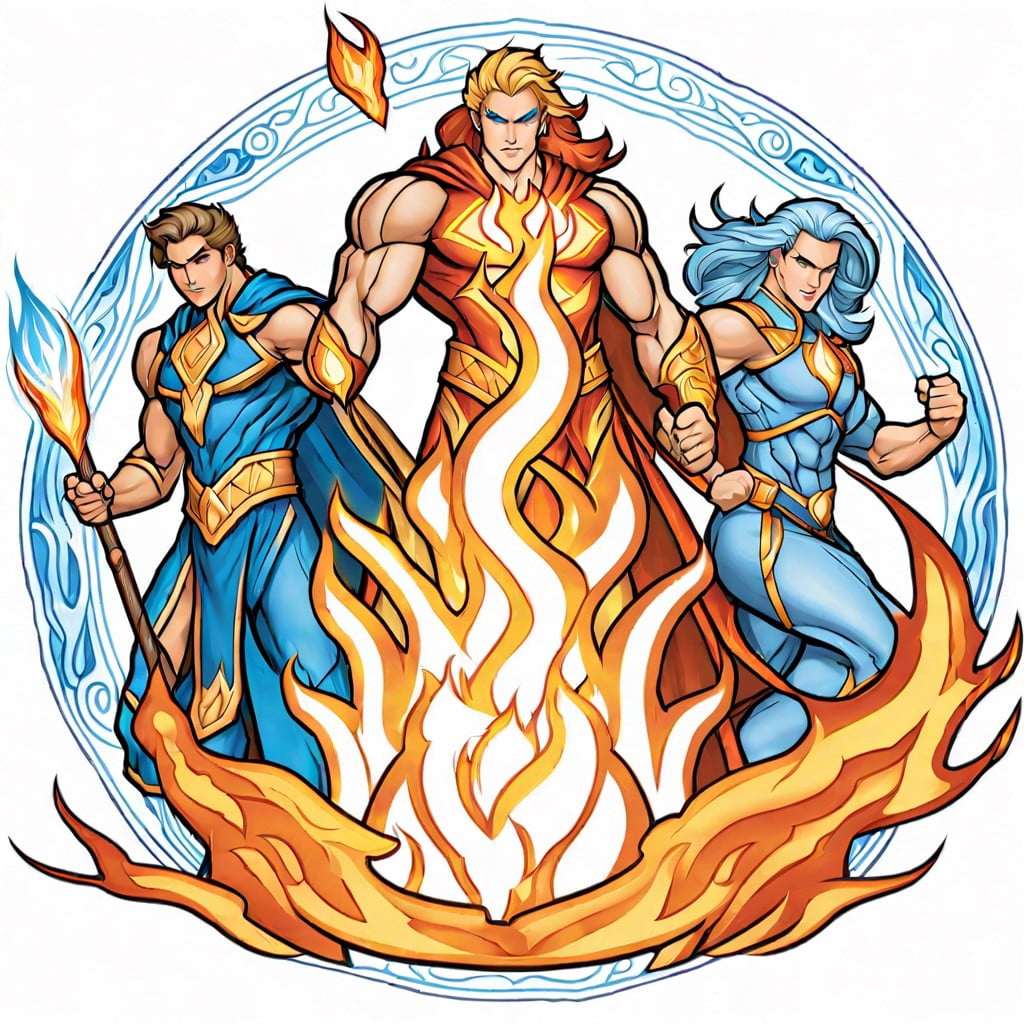 elemental heroes color the earth fire water and air guardians in action