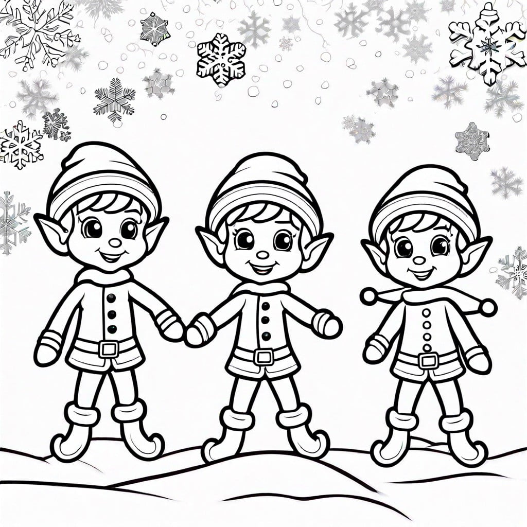 elf snowball fight coloring page