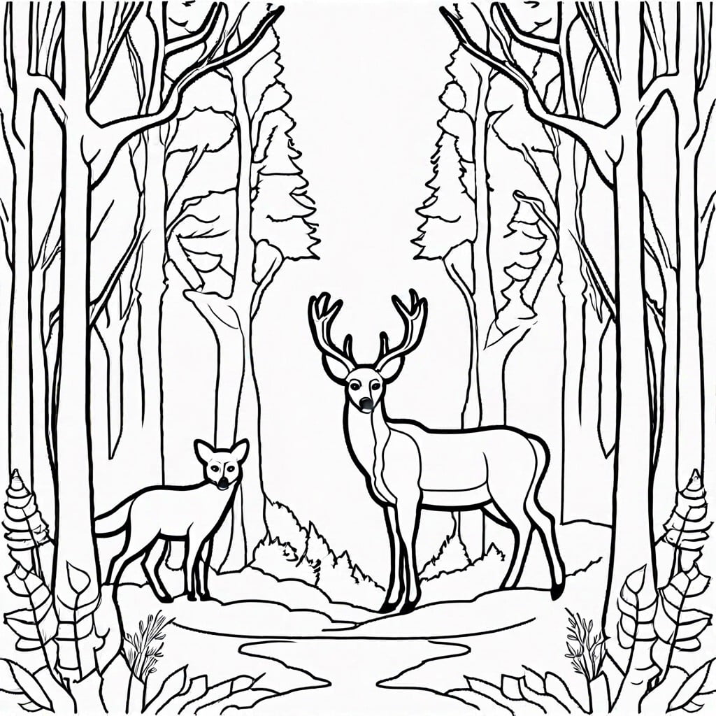 forest animal silhouettes a deer bear and fox in a woodland setting