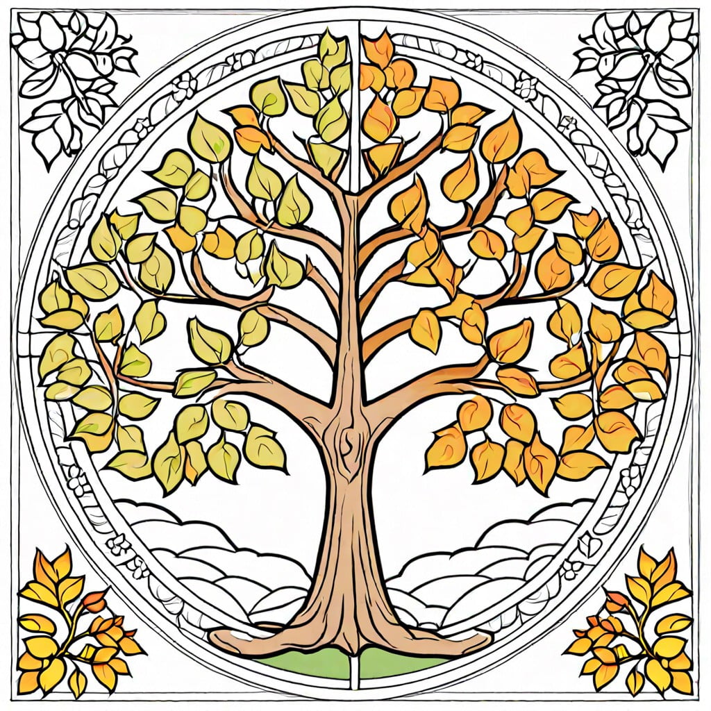 four seasons tree depictions of a single tree in spring summer fall and winter