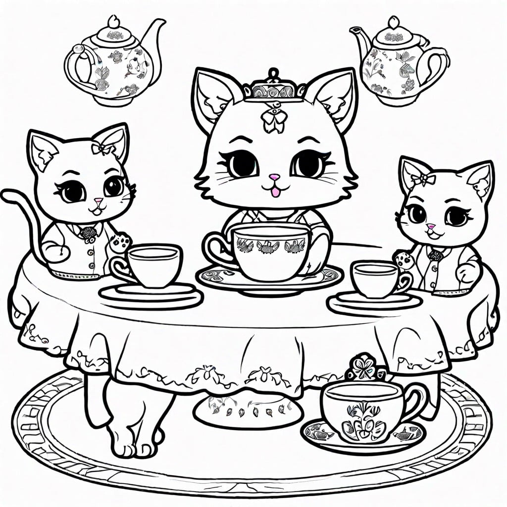 gabby with her magical cat ears and pandy paws having a tea party