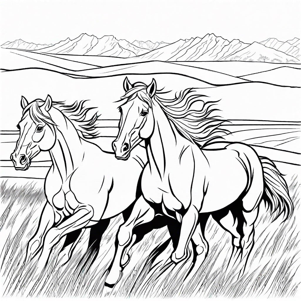 galloping wild horses on a prairie