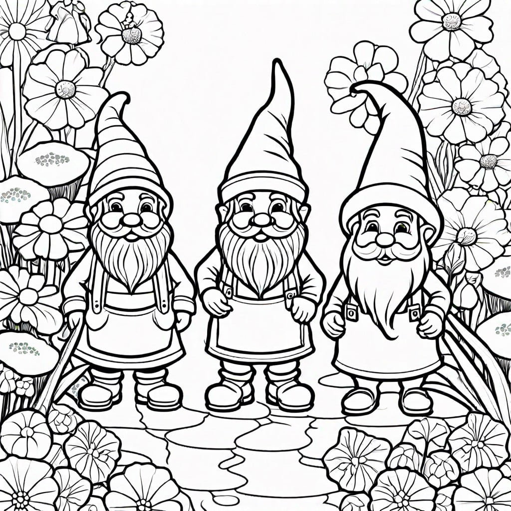 garden gnomes planting flowers