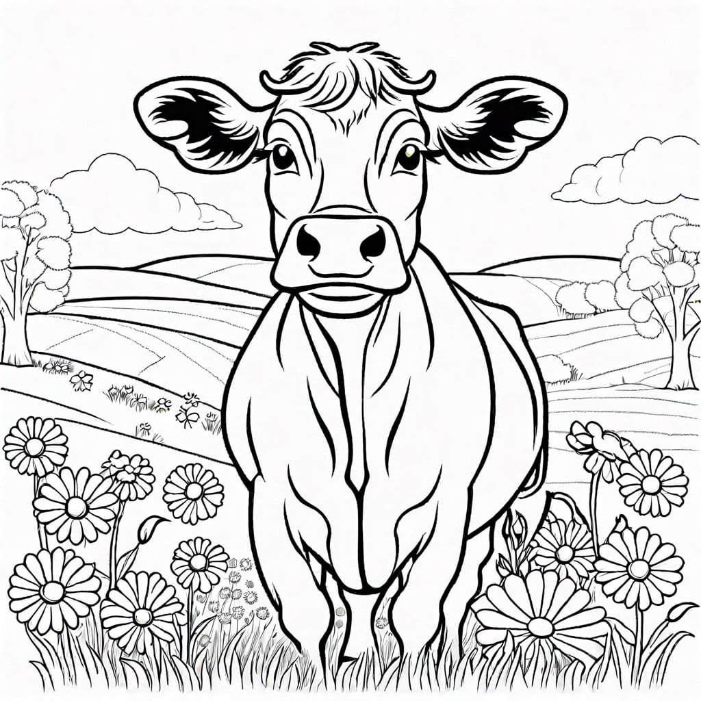 happy cow in a flower meadow