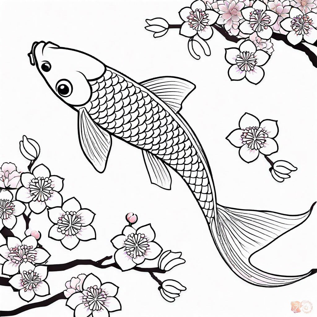 japanese koi fish and cherry blossoms