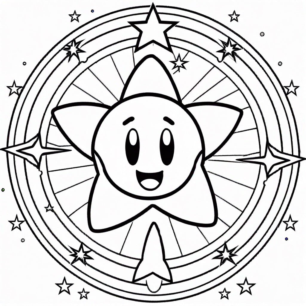 kirby riding on a warp star