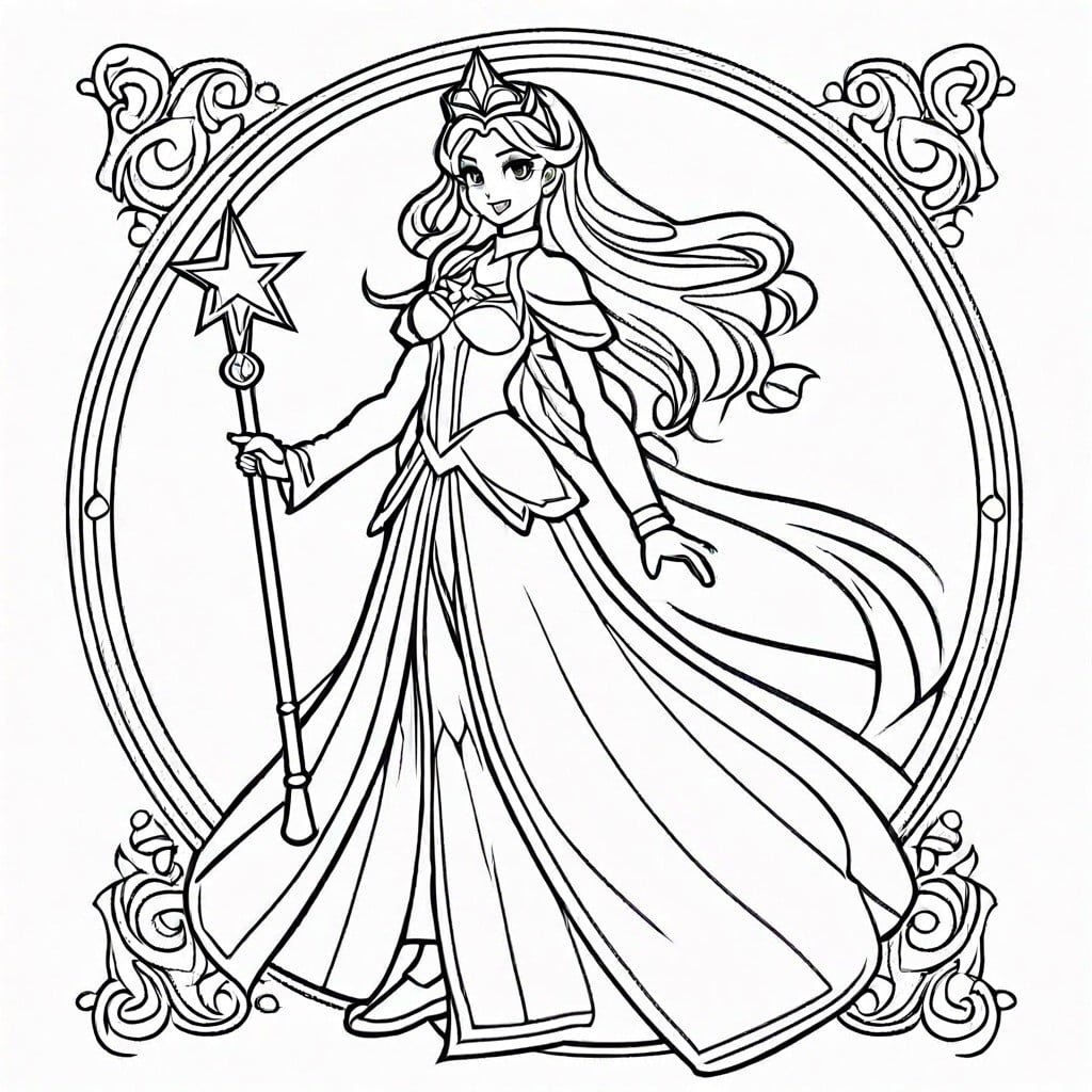 magical girl with a wand and flowing robes