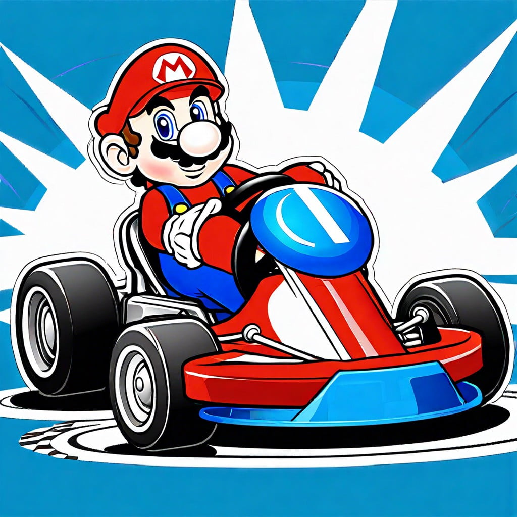 mario kart race – mario in a kart dodging a blue shell