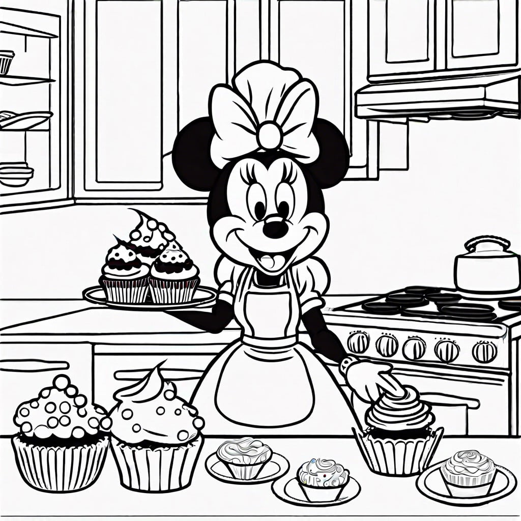 minnie mouse baking cupcakes