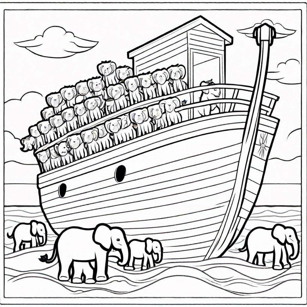 noahs ark with animals boarding two by two