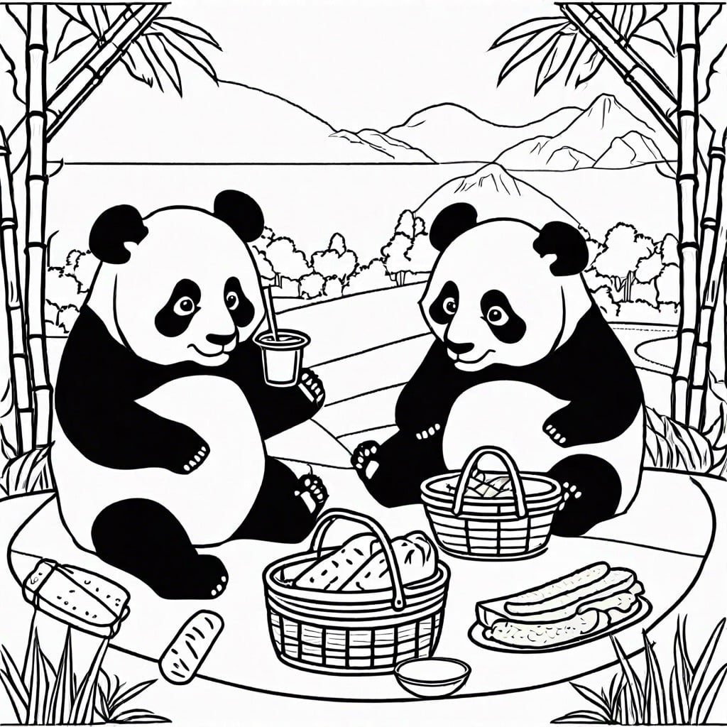 panda family picnic scene