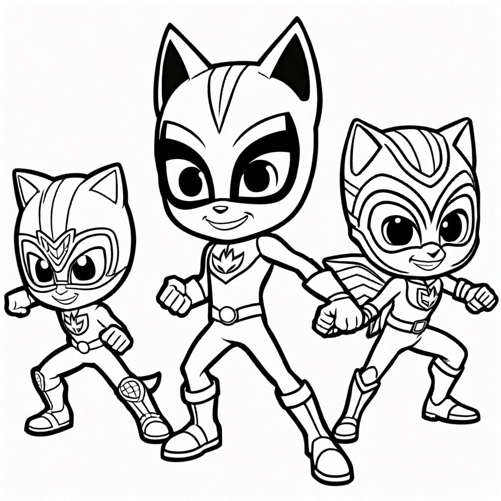 pj masks group action pose catboy owlette and gekko in dynamic stances