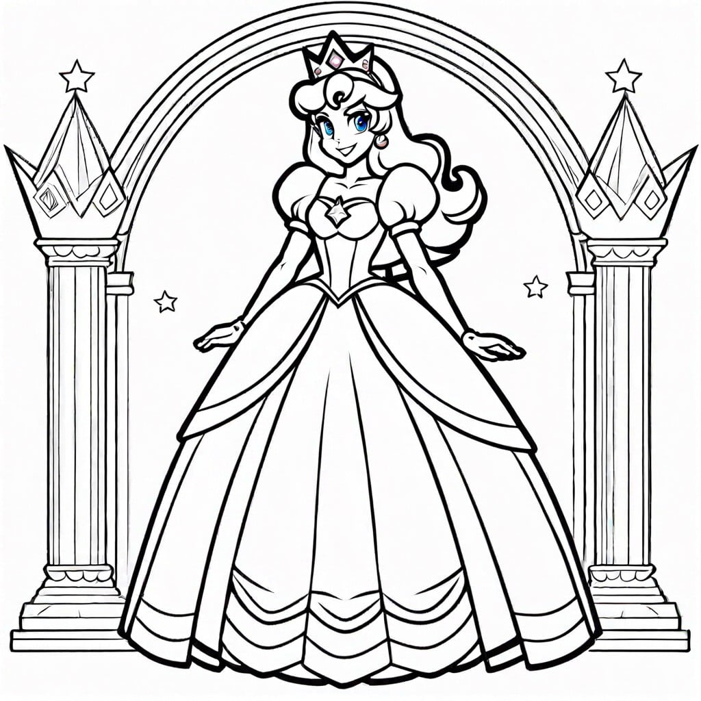 princess peach in her classic pink gown holding a power star