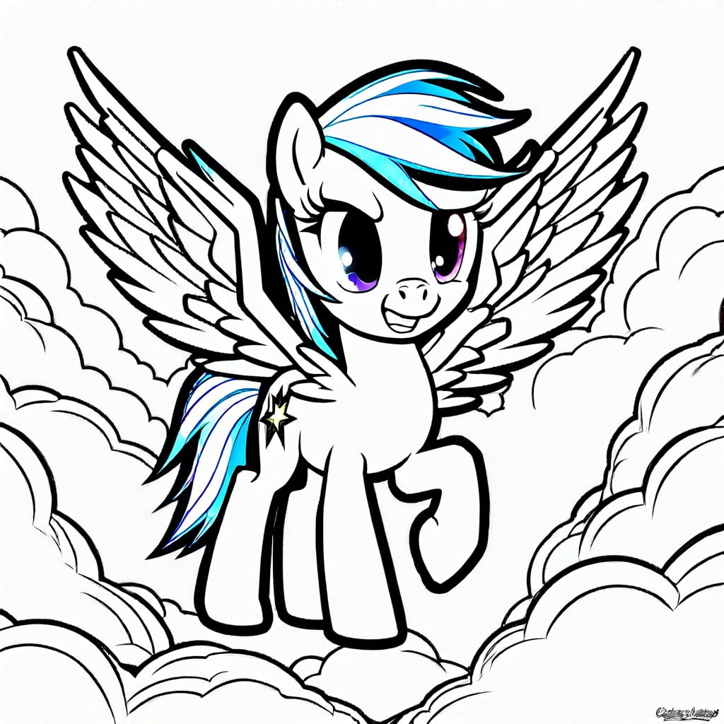 rainbow dash flying through a lightning storm with energy filled clouds to color