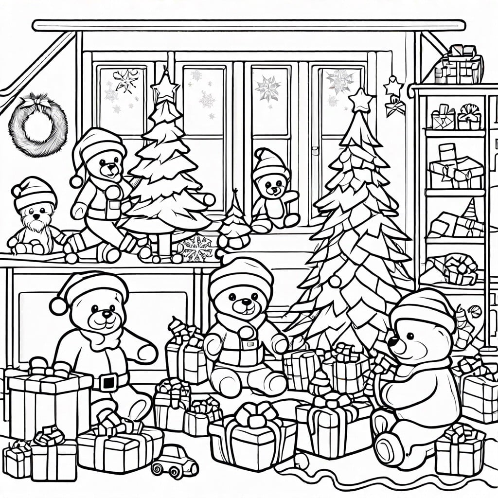 santas workshop with elves and toys