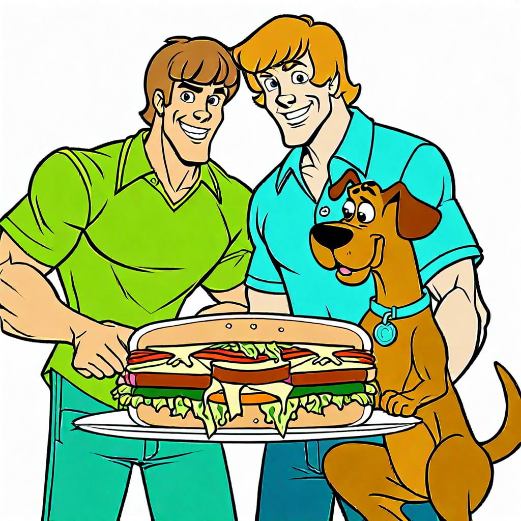 scooby doo and shaggy sharing a giant sandwich
