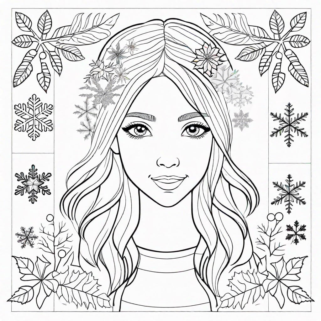 seasons greetings girl a girl with elements of all four seasons in her hair and clothes