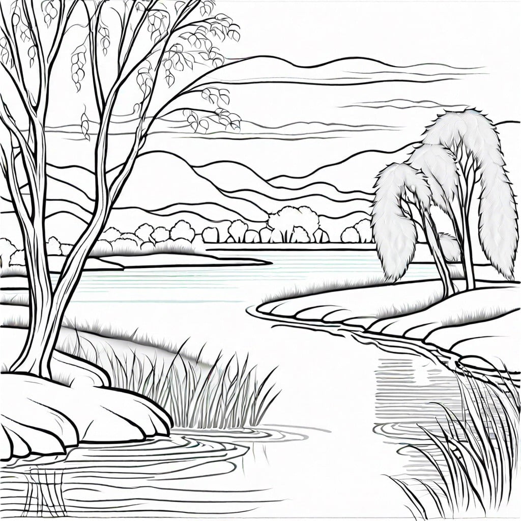 serene landscapes with gentle rivers and weeping willows