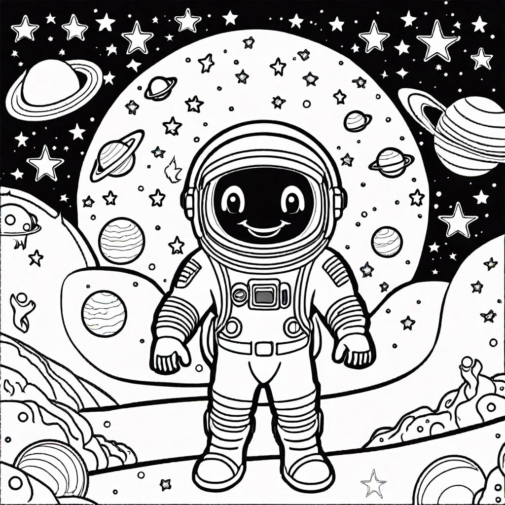 space adventure theme astronauts and aliens with a backdrop of stars and planets