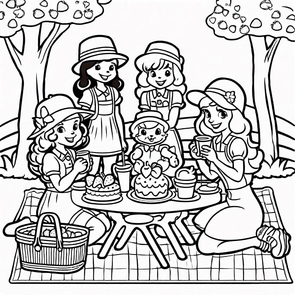 strawberry shortcake and friends having a picnic