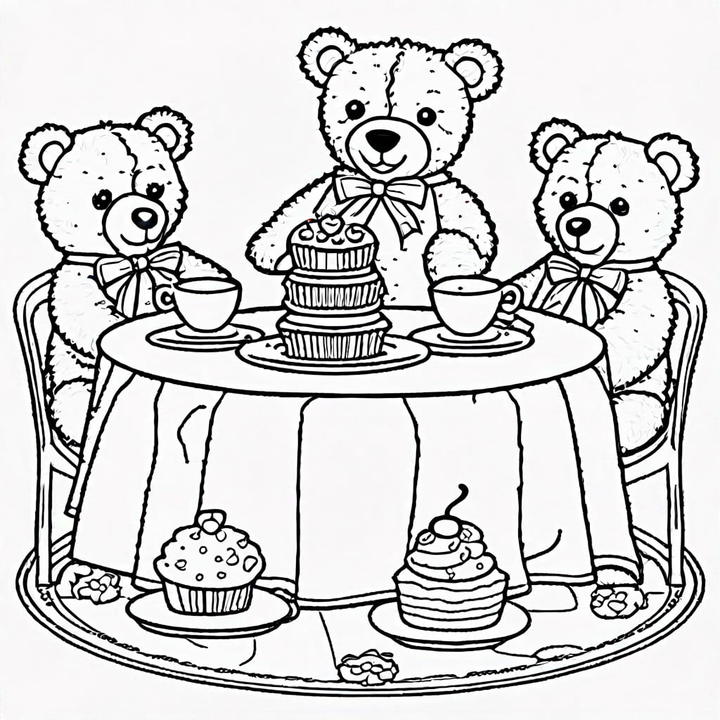 teddy bear tea party coloring page