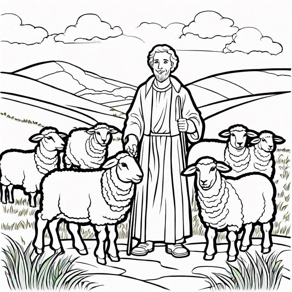 the lord is my shepherd psalm 23 with sheep and pastoral scenery