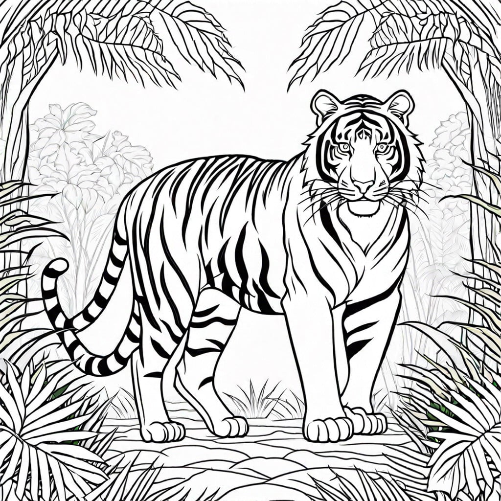 tiger in the jungle featuring lush foliage and a tiger stealthily moving through the underbrush