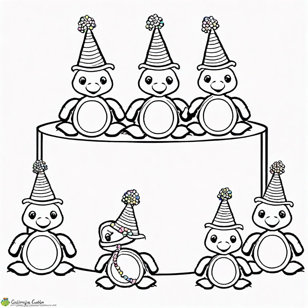 turtles at a birthday party wearing tiny hats