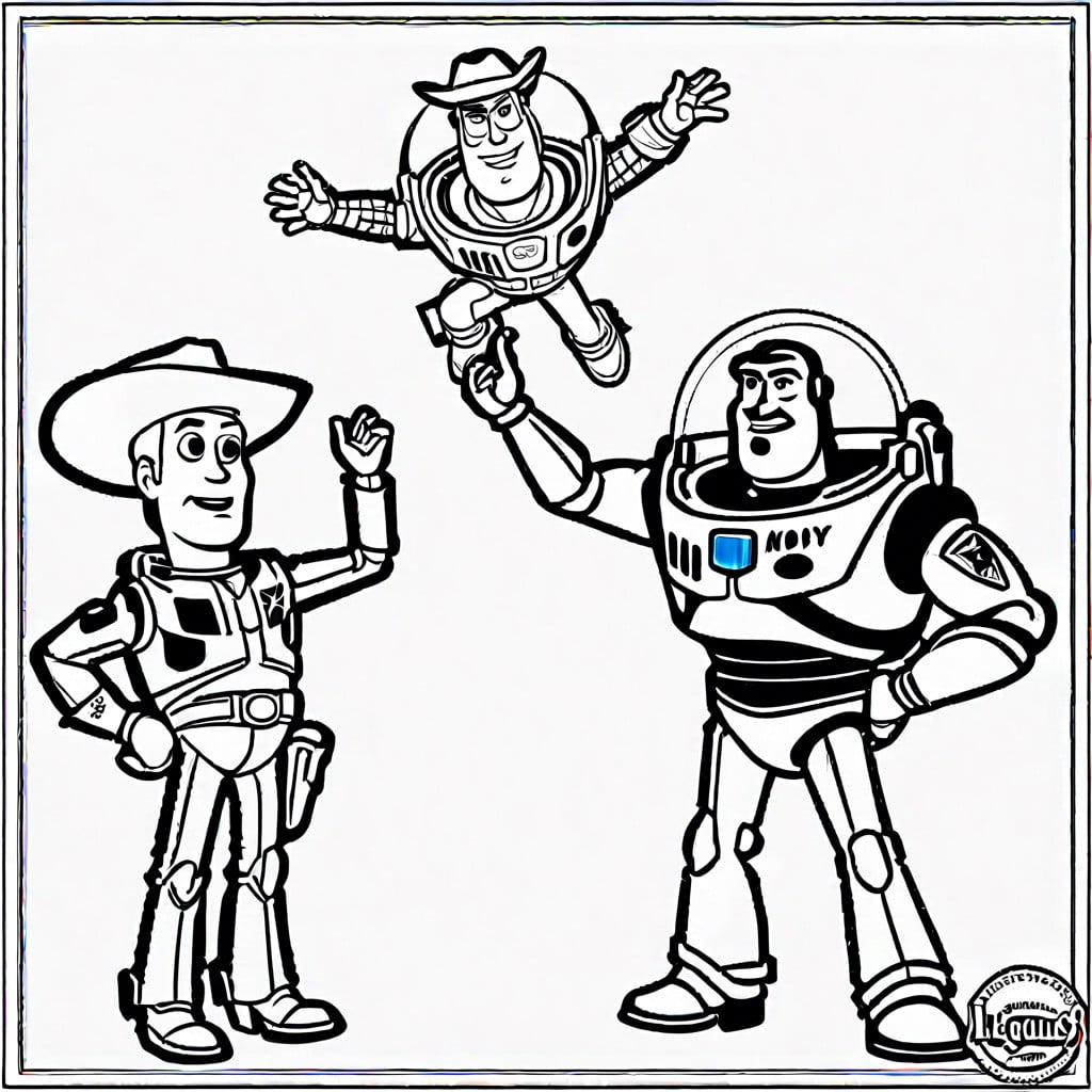 woody and buzz lightyear high fiving