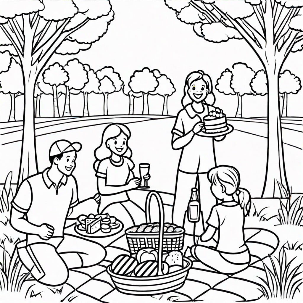 a picnic scene with families enjoying memorial day