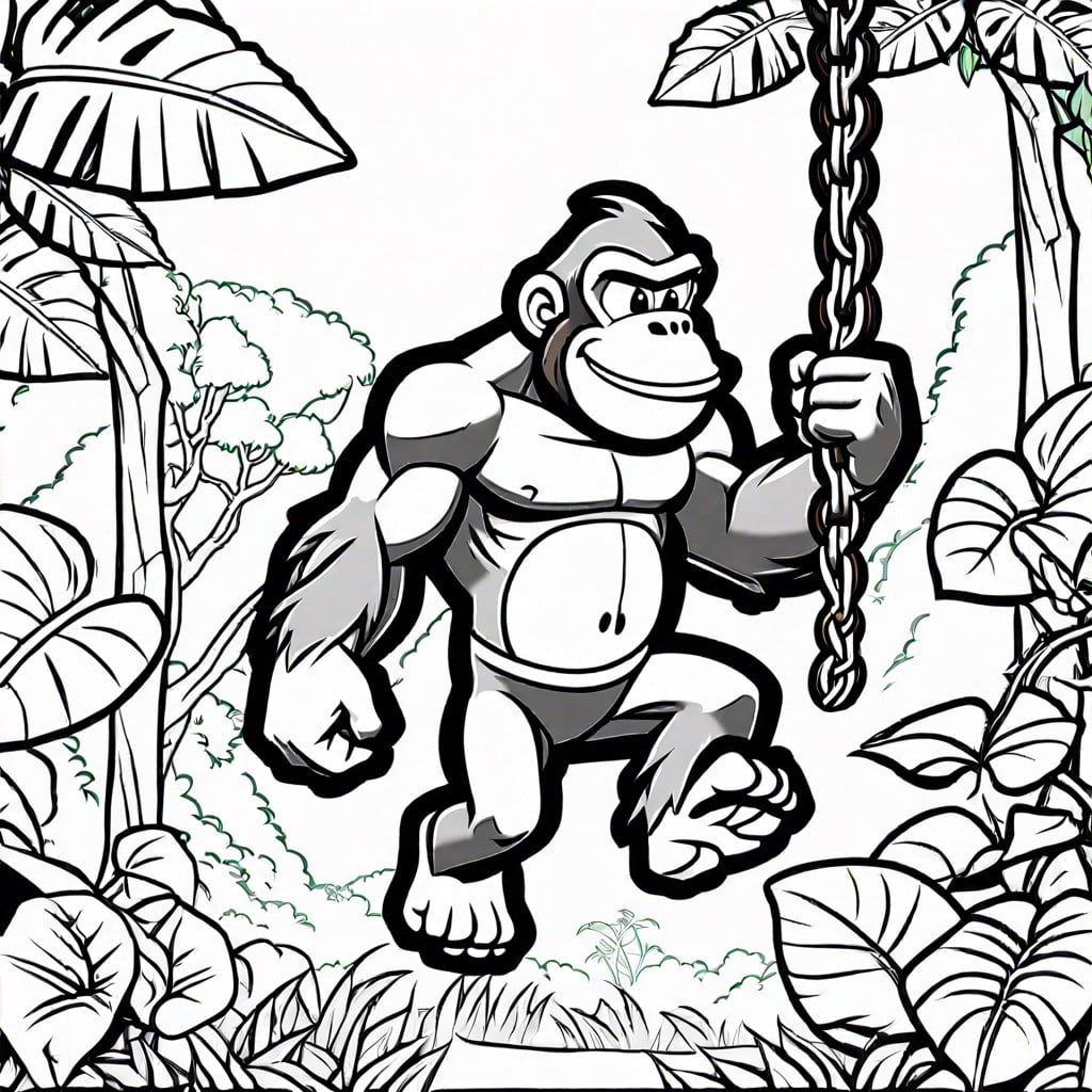 donkey kong swinging from vines in the jungle