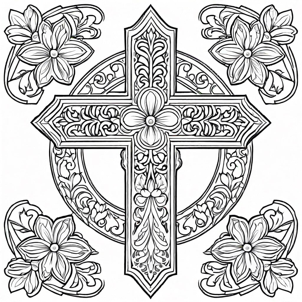 floral cross with blooming flowers