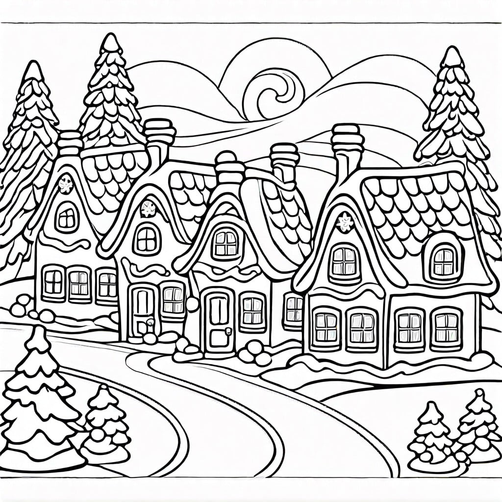 gingerbread village scene with cozy cottages