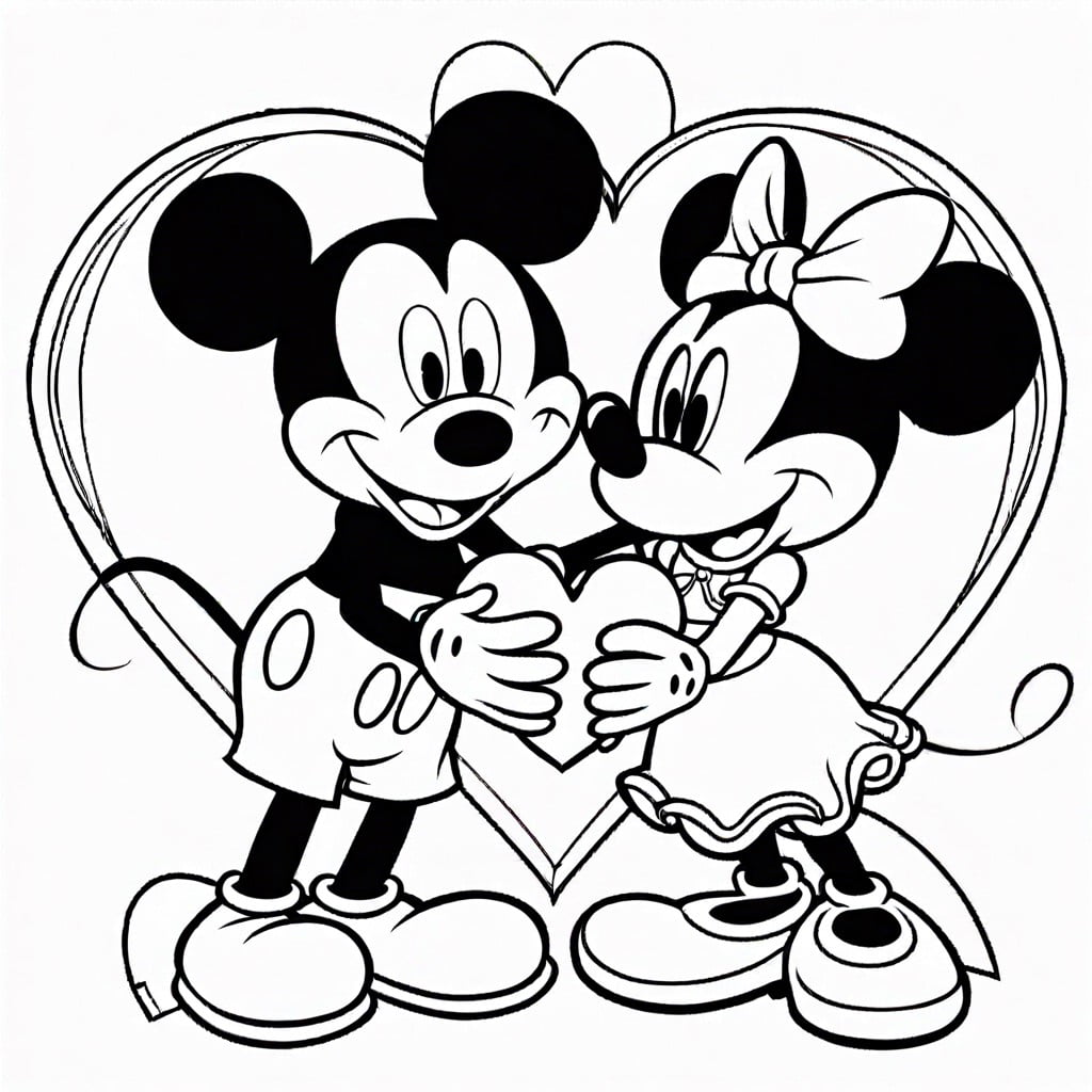 mickey and minnie holding a heart