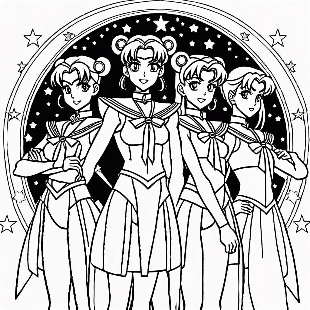 sailor moon and the sailor guardians under a starry sky