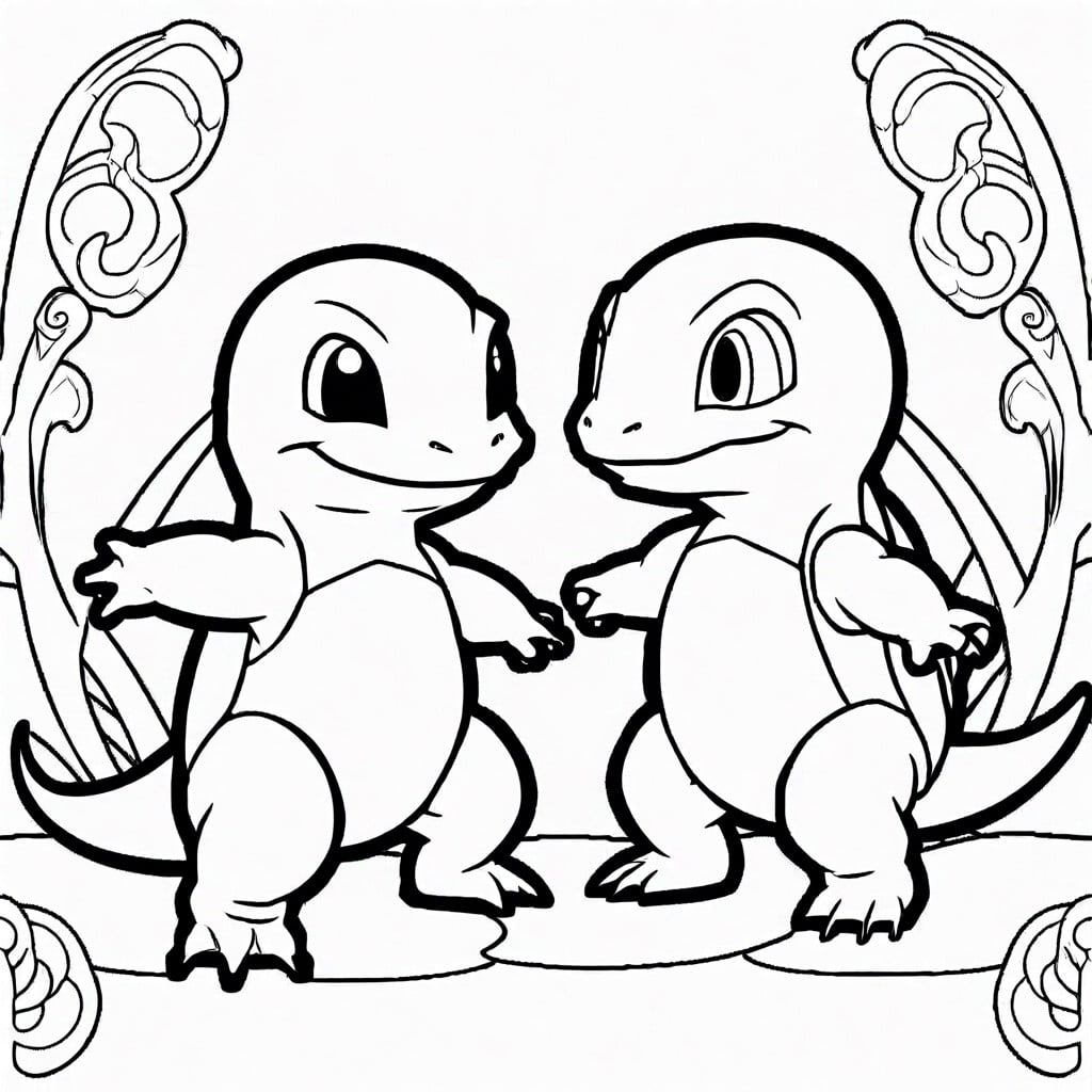 starter pokemon showdown coloring pages featuring classic starter pokemon pairs like charmander vs. squirtle