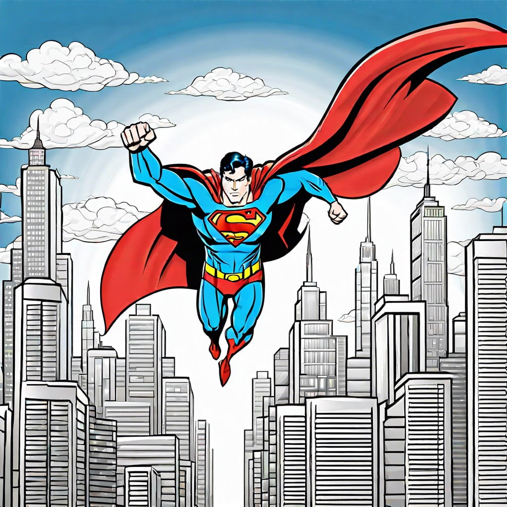 superman flying through metropolis skyline